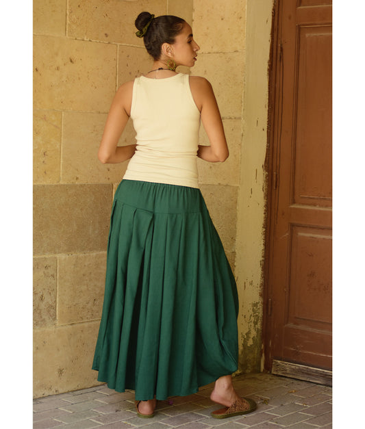 Emerald Green Draped Maxi Skirt handmade in Egypt & available in Jozee boutique