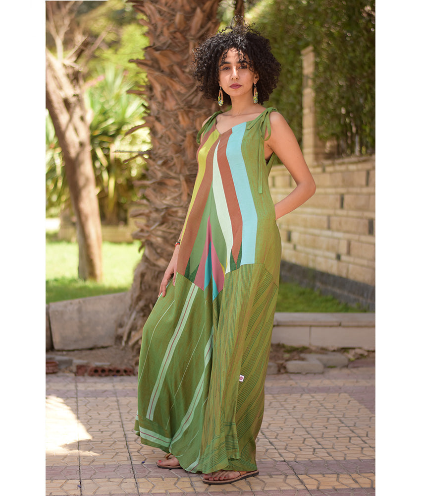 Multicolored Flowy Jumpsuit/Dress handmade in Egypt & available at Jozee boutique