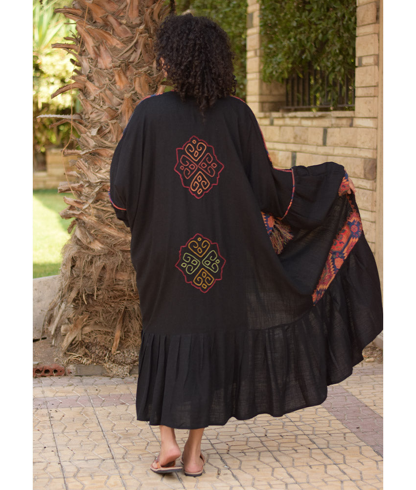 Black Linen Cardigan with Hand Embroideries handmade in Egypt & available in Jozee boutique