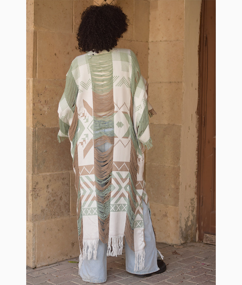 Olive & White Kimono Handmade in Egypt & available at Jozee Boutique