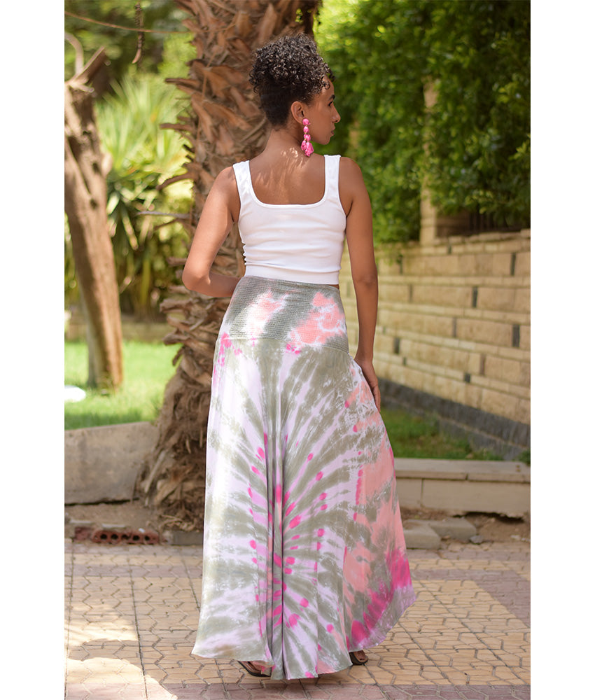 Multicolored Tie Dyed Maxi Skirt handmade in Egypt & available at Jozee Boutique.