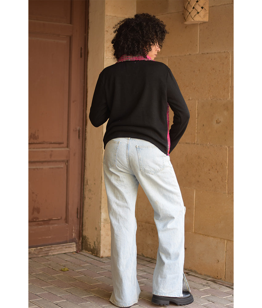 Black & Fuchsia Cropped Akhmim Loomwoven Jacket handmade in Egypt & available at Jozee Boutique.handmade in Egypt & available at Jozee Boutique.