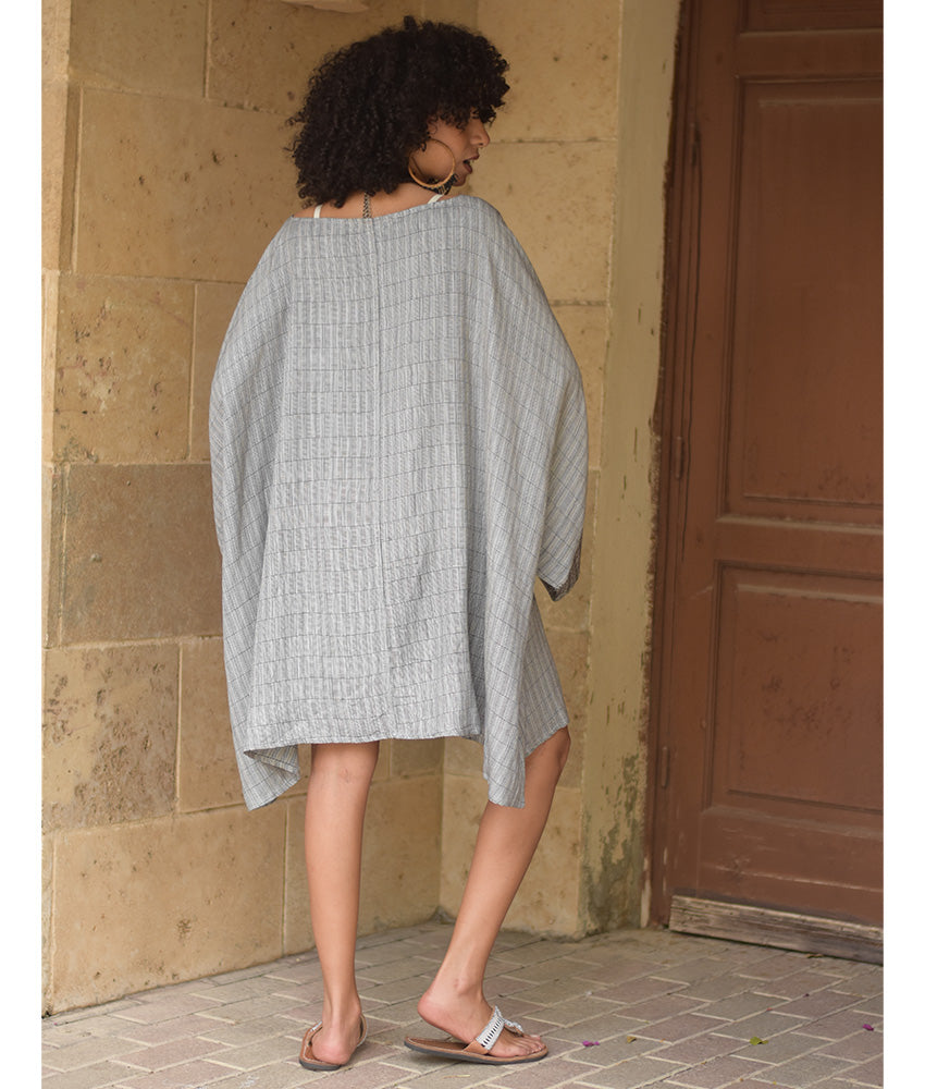 Grey Viscose Midi Dress with Inspired Pattern handmade in Egypt & available at Jozee Boutique.