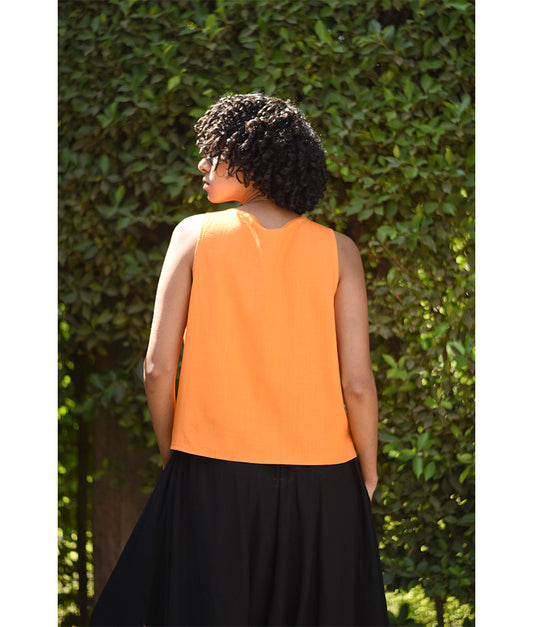 Orange Linen Top handmade in Egypt & available in Jozee boutique