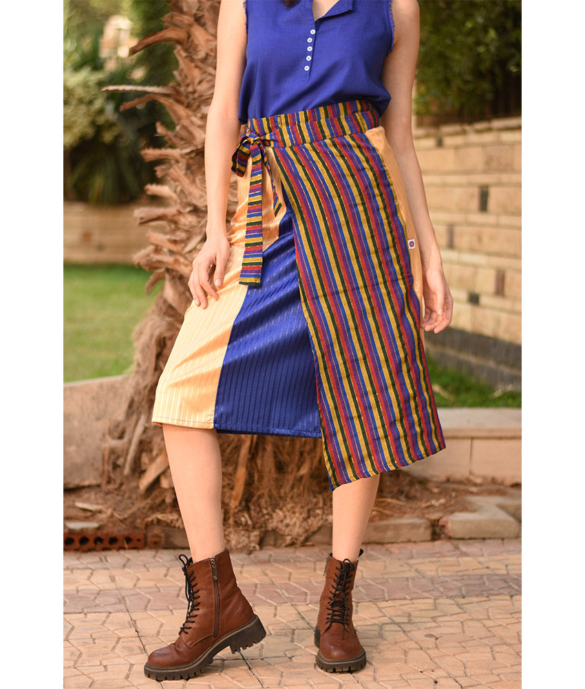 Multicolored Silk and Cotton Loom Woven Midi Wrap Skirt handmade in Egypt & available at Jozee Boutique.