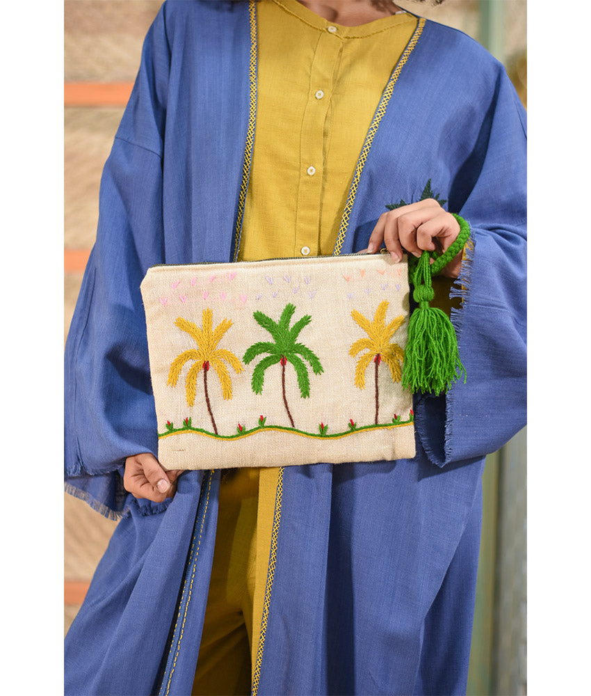 Beige Embroidered Clutch handmade in Egypt & available at Jozee Boutique.