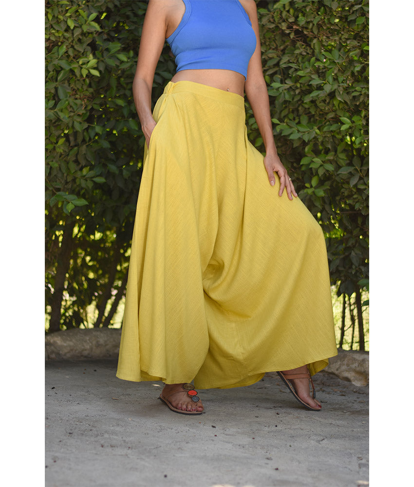 Yellow Flowy Pants handmade in Egypt & available in Jozee boutique