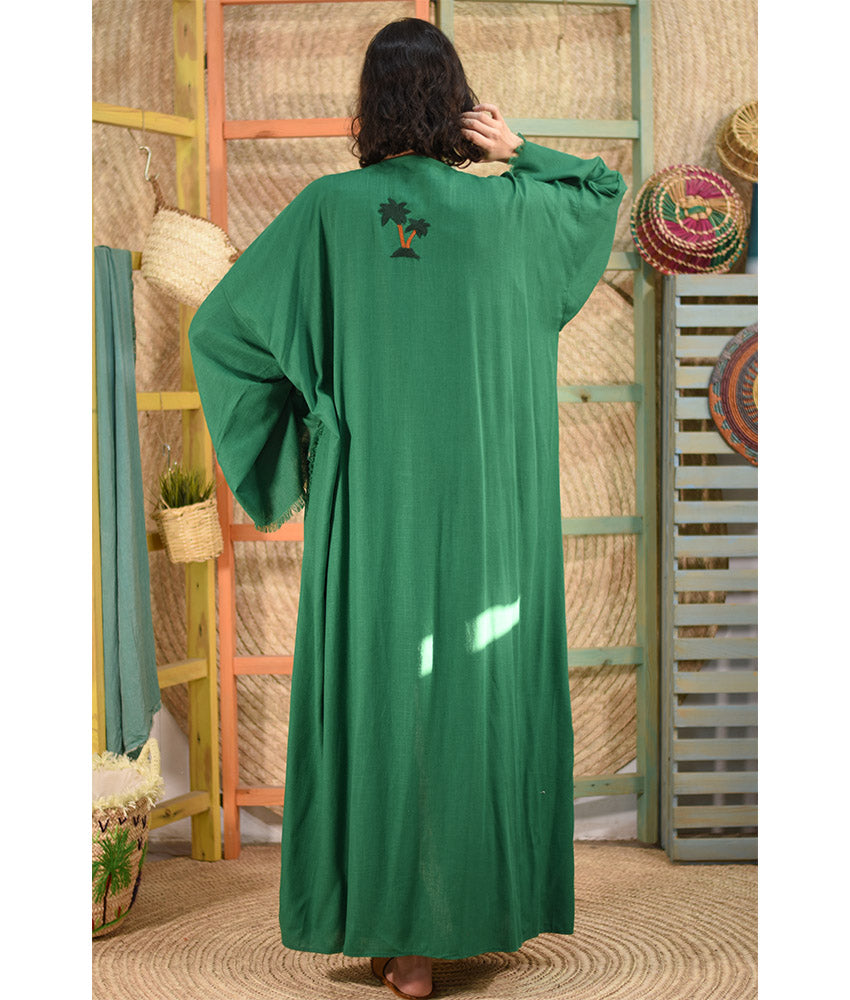 Green Embroidered Handwoven Linen Cardigan handmade in Egypt & available at Jozee boutique