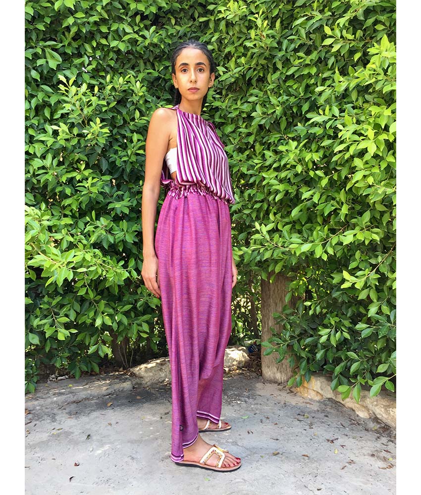 Light Purple & White Adjustable Viscose Jumpsuit handmade in Egypt & available in Jozee boutique
