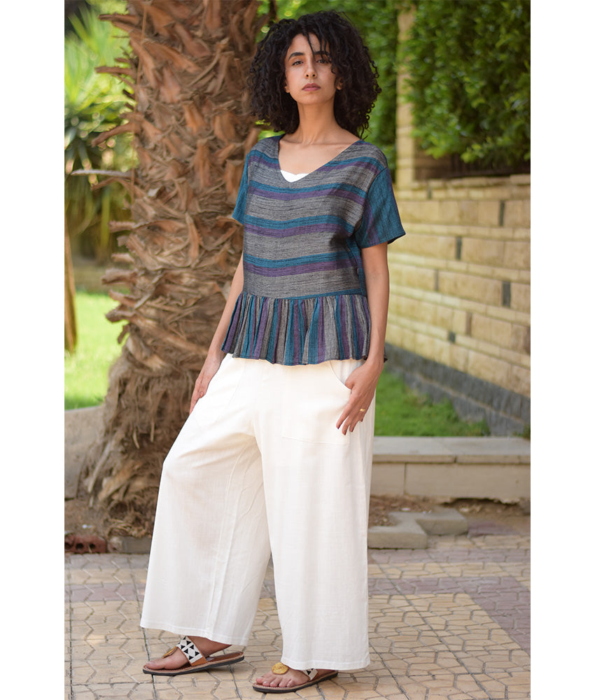 Multicolored Handwoven Ruffle Top handmade in Egypt & available in Jozee boutique