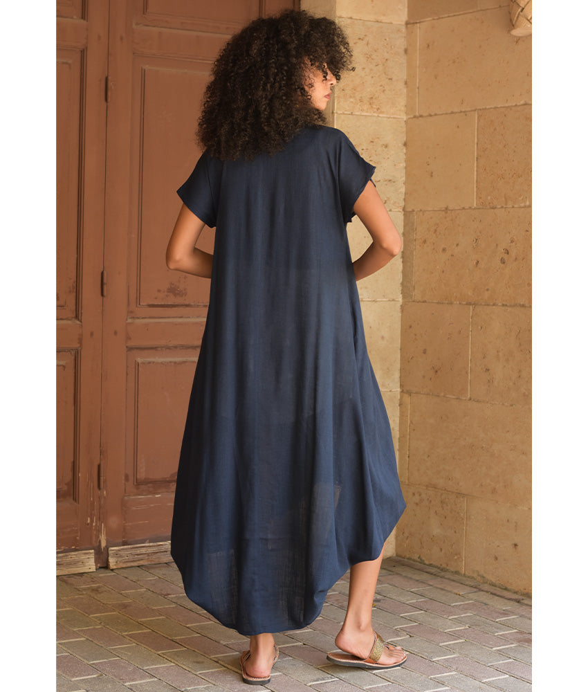Navy Blue Linen Adjustable Dress