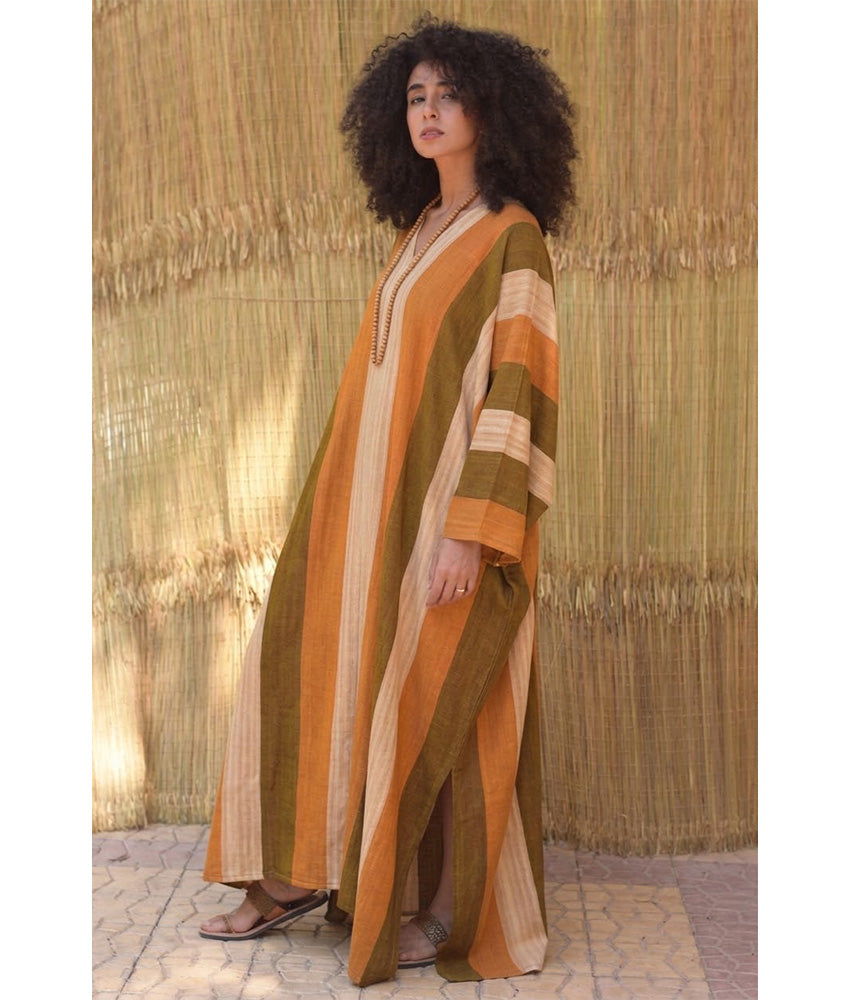 Burnt Orange Viscose Kaftan with Hoodie
