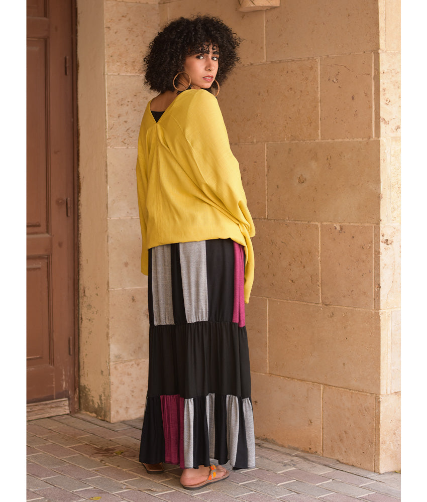 Multicolored Handwoven Ruffle Skirt handmade in Egypt & available at Jozee Boutique.