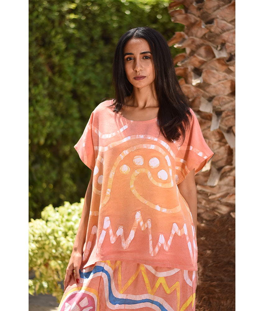 Orange Batik Dyed Nubian Top Handmade in Egypt & available at Jozee Boutique