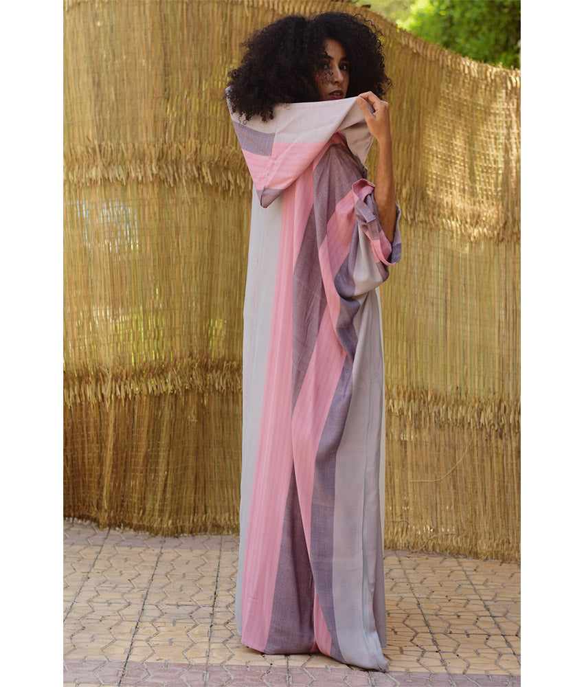 Multicolored Viscose Cardigan with Hoodie