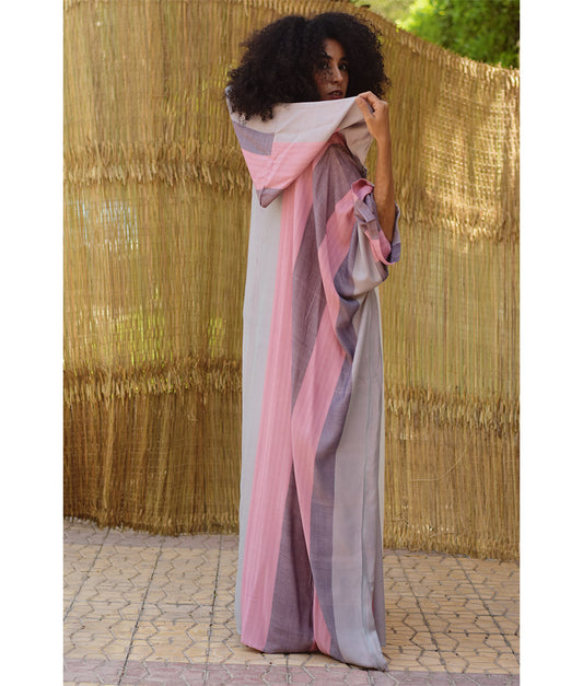 Multicolored Viscose Cardigan with Hoodie