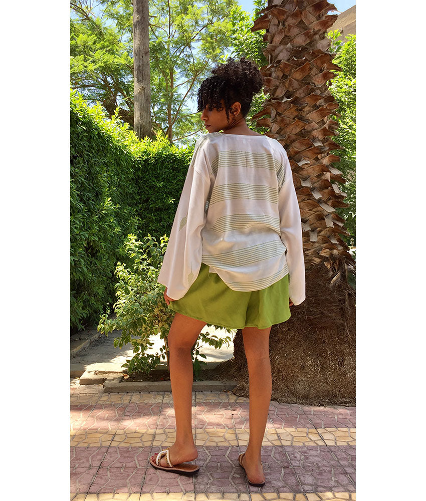 Apple Green Adjustable Viscose Shorts handmade in Egypt & available in Jozee boutique