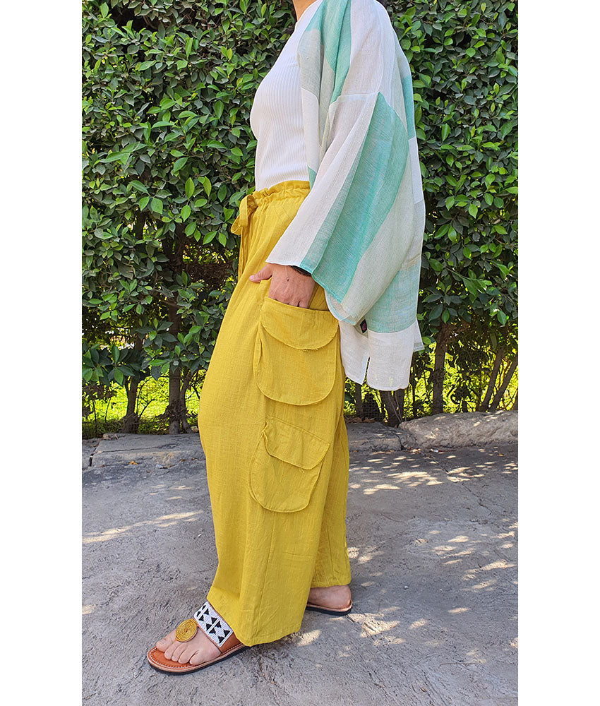 Mustard Linen Baggy Harem Pants handmade in Egypt & available in Jozee Boutique