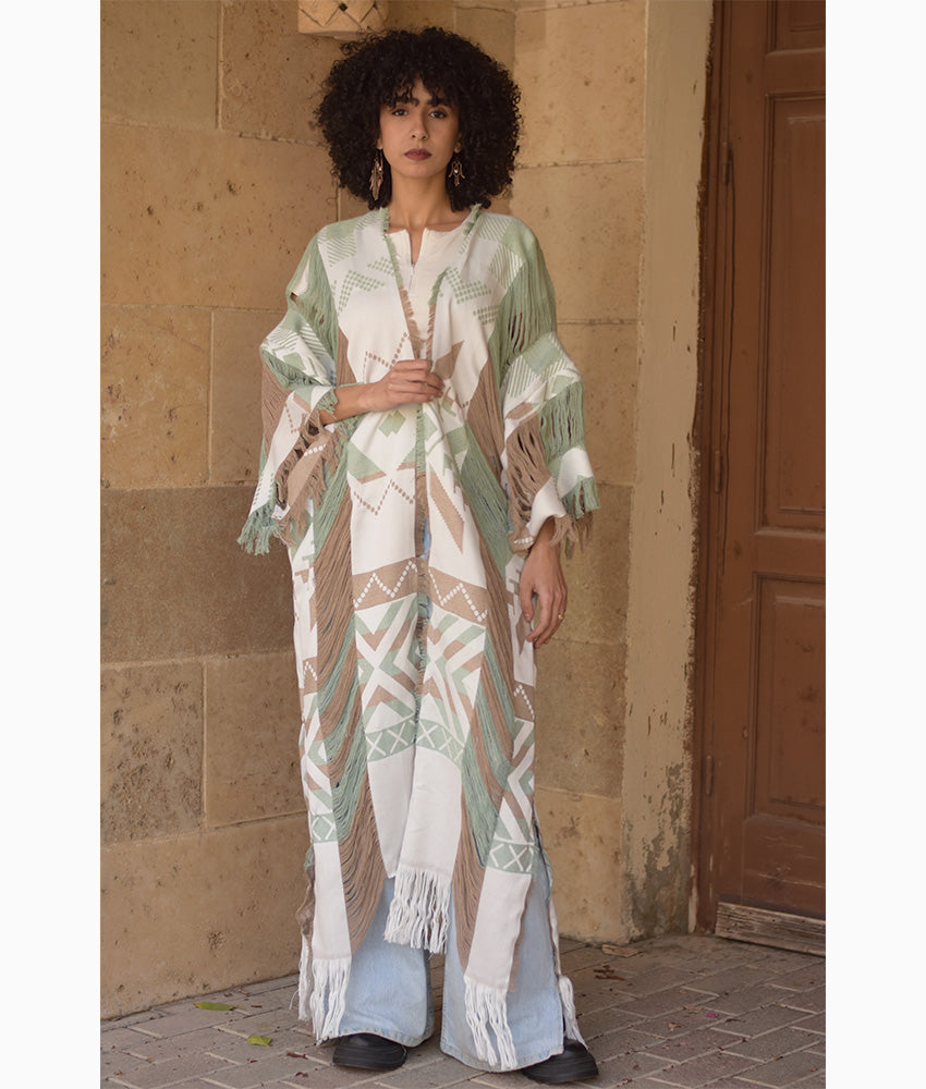 Olive & White Kimono Handmade in Egypt & available at Jozee Boutique