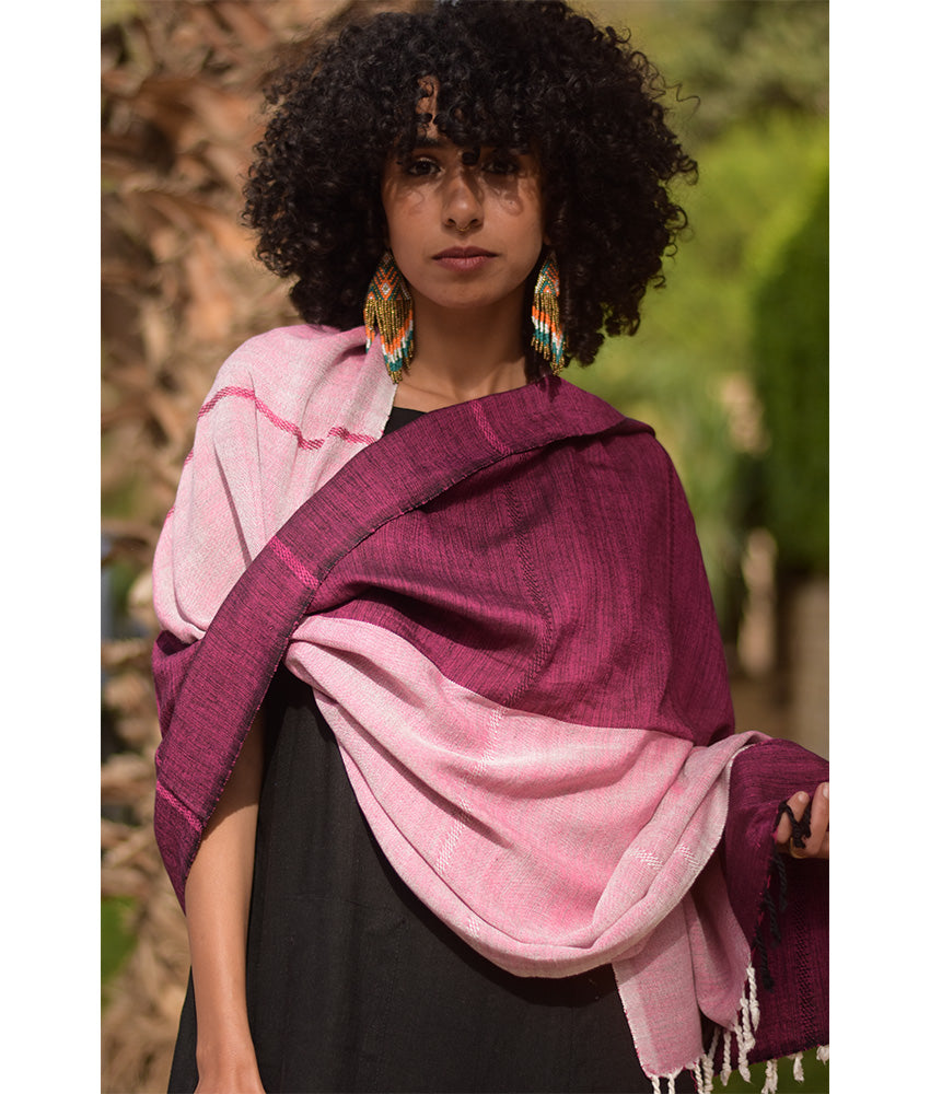 Shades of Pink Viscose Shawl with Fringes handmade in Egypt & available at Jozee Boutique.handmade in Egypt & available at Jozee Boutique.
