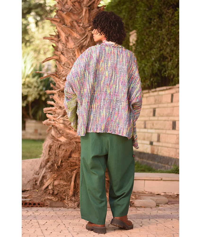 Multicolored Handwoven Jacket handmade in Egypt & available at Jozee Boutique.