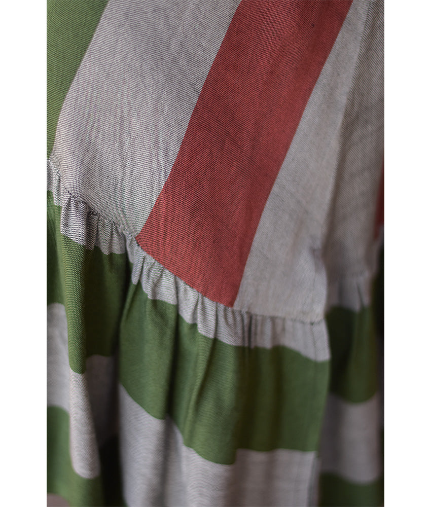 Green & Grey Handwoven Ruffle Dress Handmade in Egypt & available at Jozee Boutique