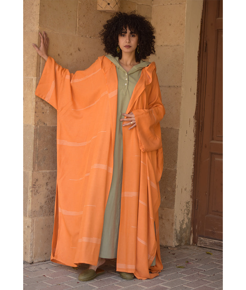 Burnt Orange Viscose Cardigan with Hoodie handmade in Egypt & available at Jozee Boutique.