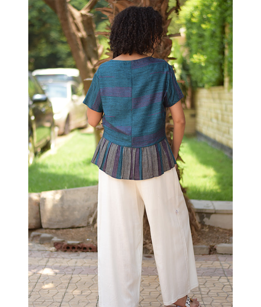 Multicolored Handwoven Ruffle Top handmade in Egypt & available in Jozee boutique