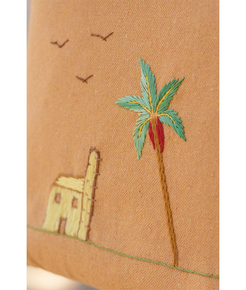 Camel Embroidered Palm Linen Cross Bag handmade in Egypt & available at Jozee Boutique.handmade in Egypt & available at Jozee Boutique.