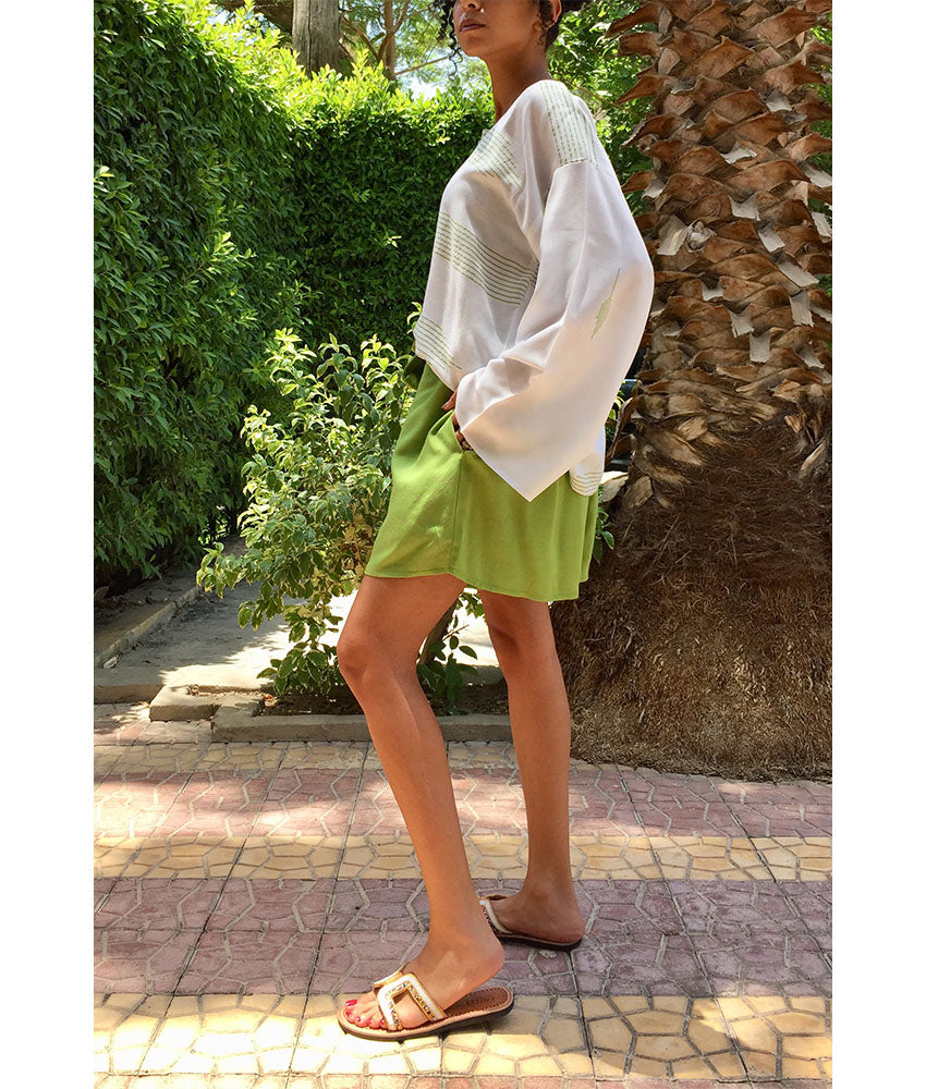 Apple Green Adjustable Viscose Shorts handmade in Egypt & available in Jozee boutique