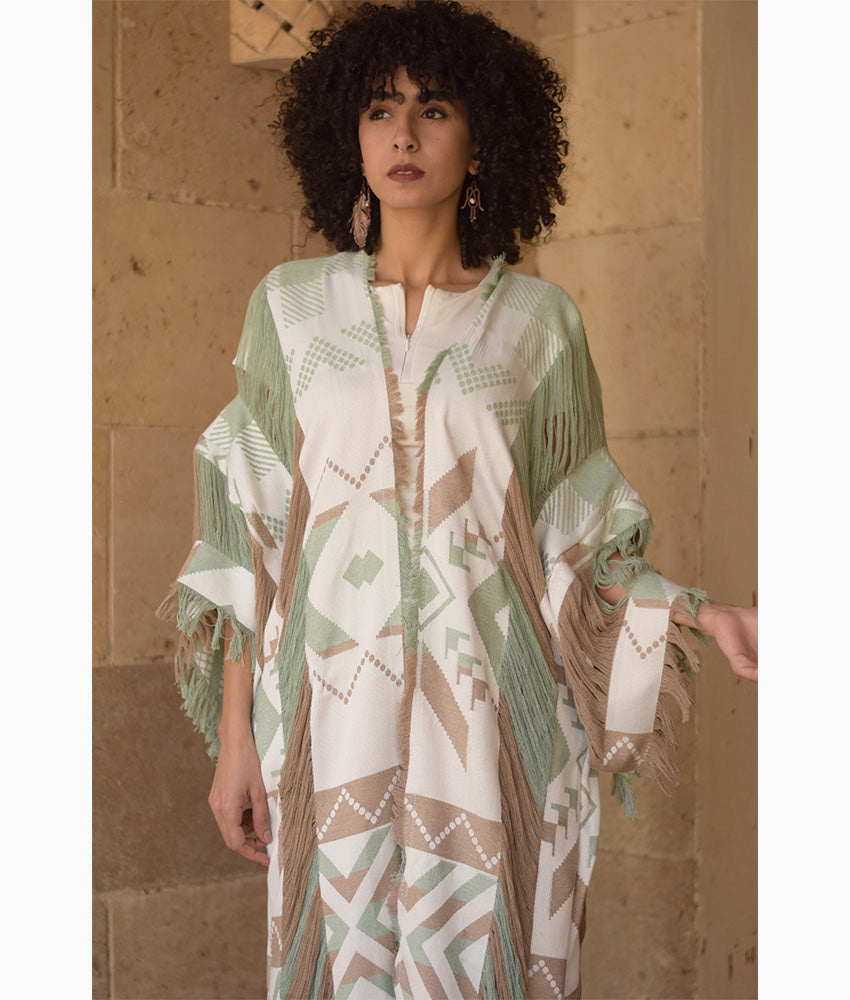 Olive & White Kimono Handmade in Egypt & available at Jozee Boutique