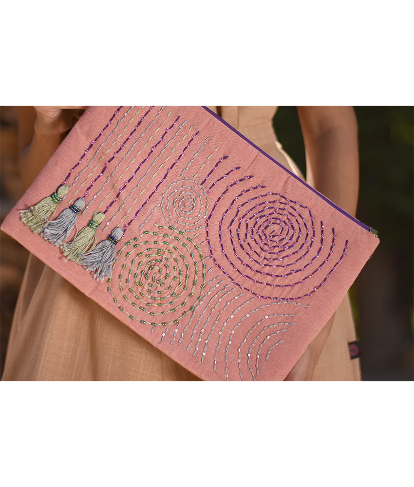 Saumon Embroidered Clutch handmade in Egypt & available at Jozee Boutique.