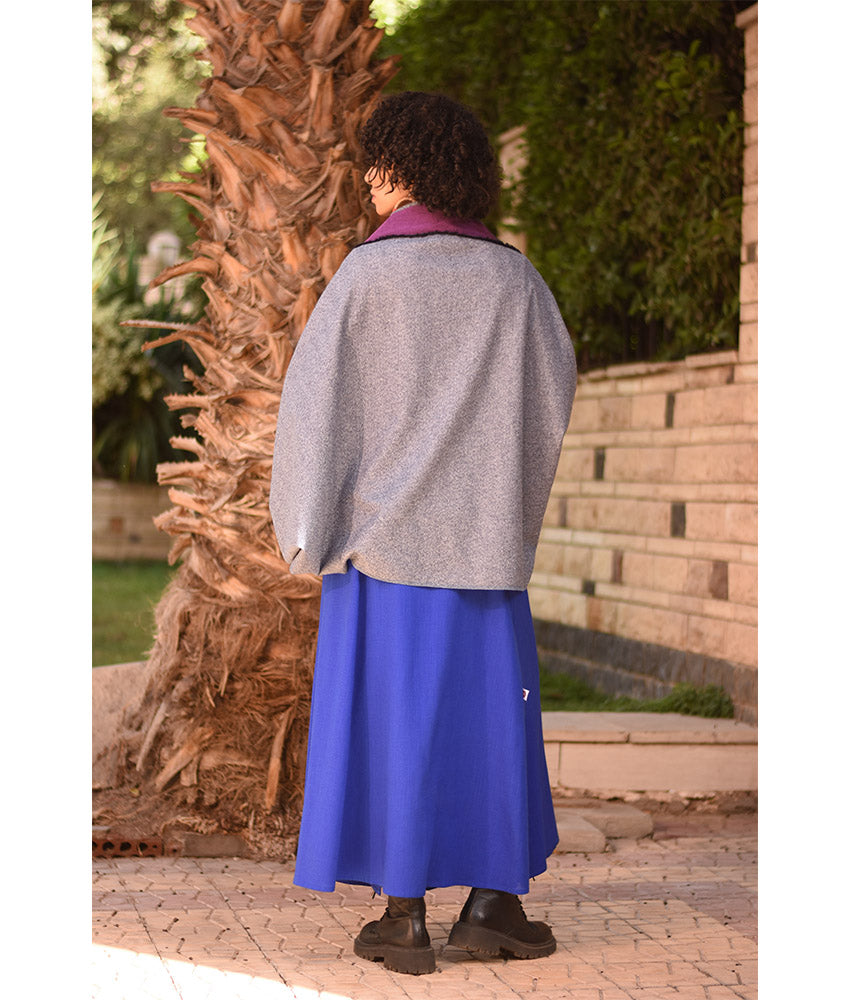 Grey & Purple Thin Wool Bolero with Silk & Cotton Loom Woven Patches handmade in Egypt & available at Jozee Boutique.