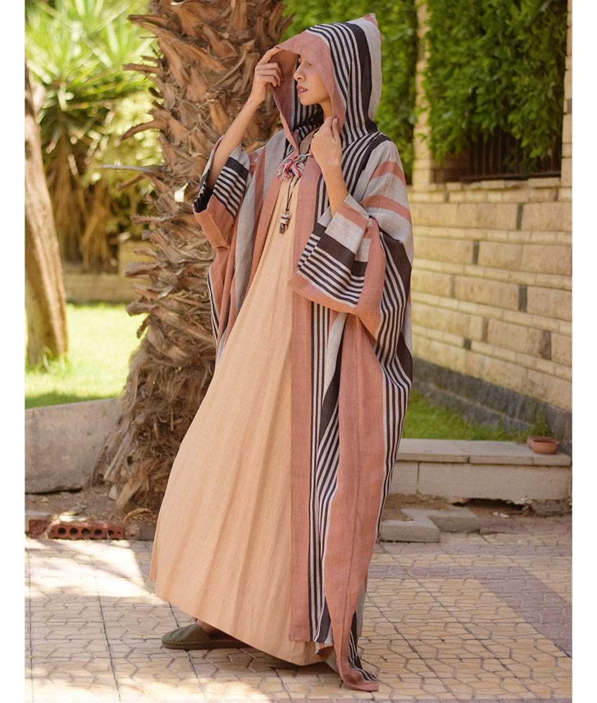 Multicolored Viscose Cardigan with Hoodie handmade in Egypt & available at Jozee Boutique.