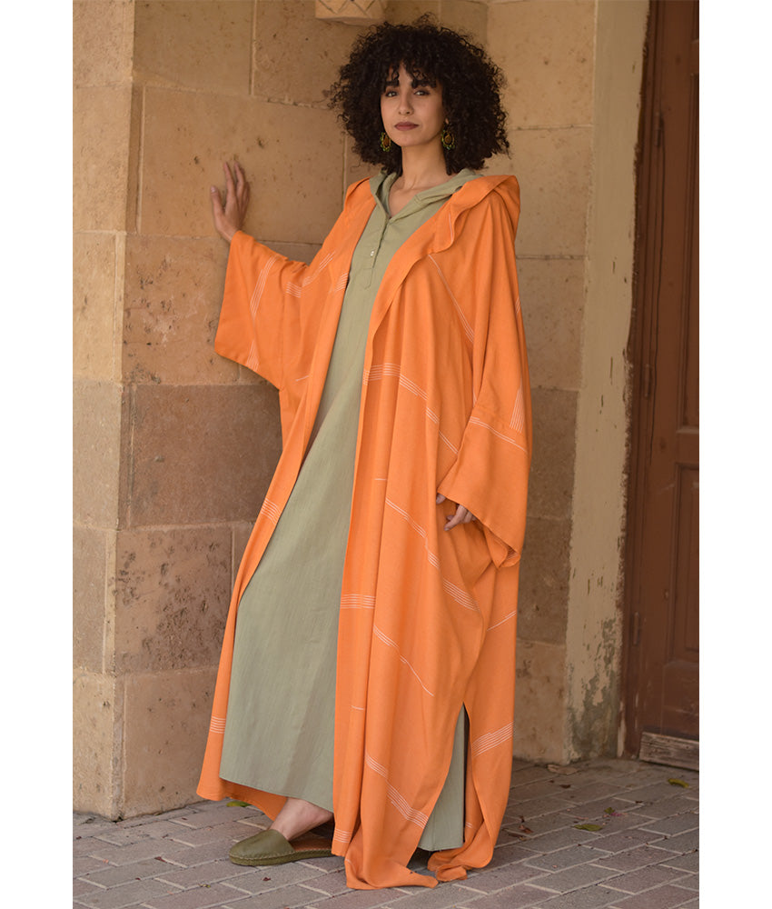 Burnt Orange Viscose Cardigan with Hoodie handmade in Egypt & available at Jozee Boutique.