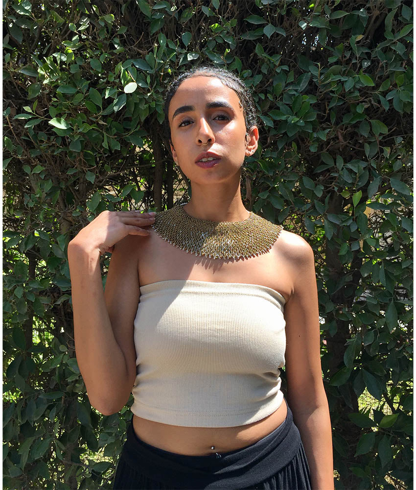 White & Gold Double Layer French Loom Beaded Necklace handmade in Egypt & available at Jozee Boutique.