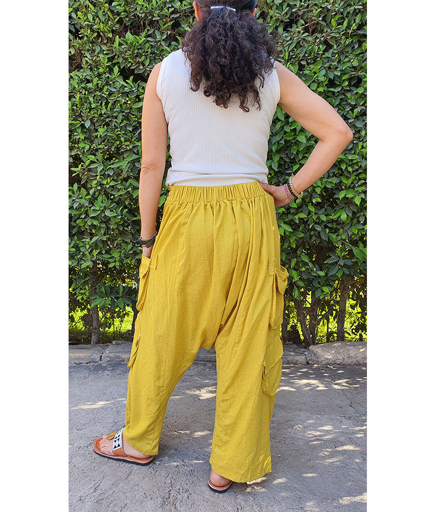 Mustard Linen Baggy Harem Pants handmade in Egypt & available in Jozee Boutique