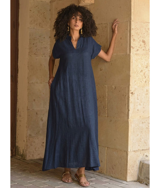 Navy Blue Linen Adjustable Dress