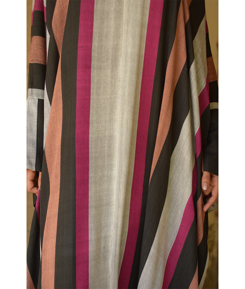 Multicolored Stripped Viscose Kaftan with Hoodie handmade in Egypt & available at Jozee Boutique.