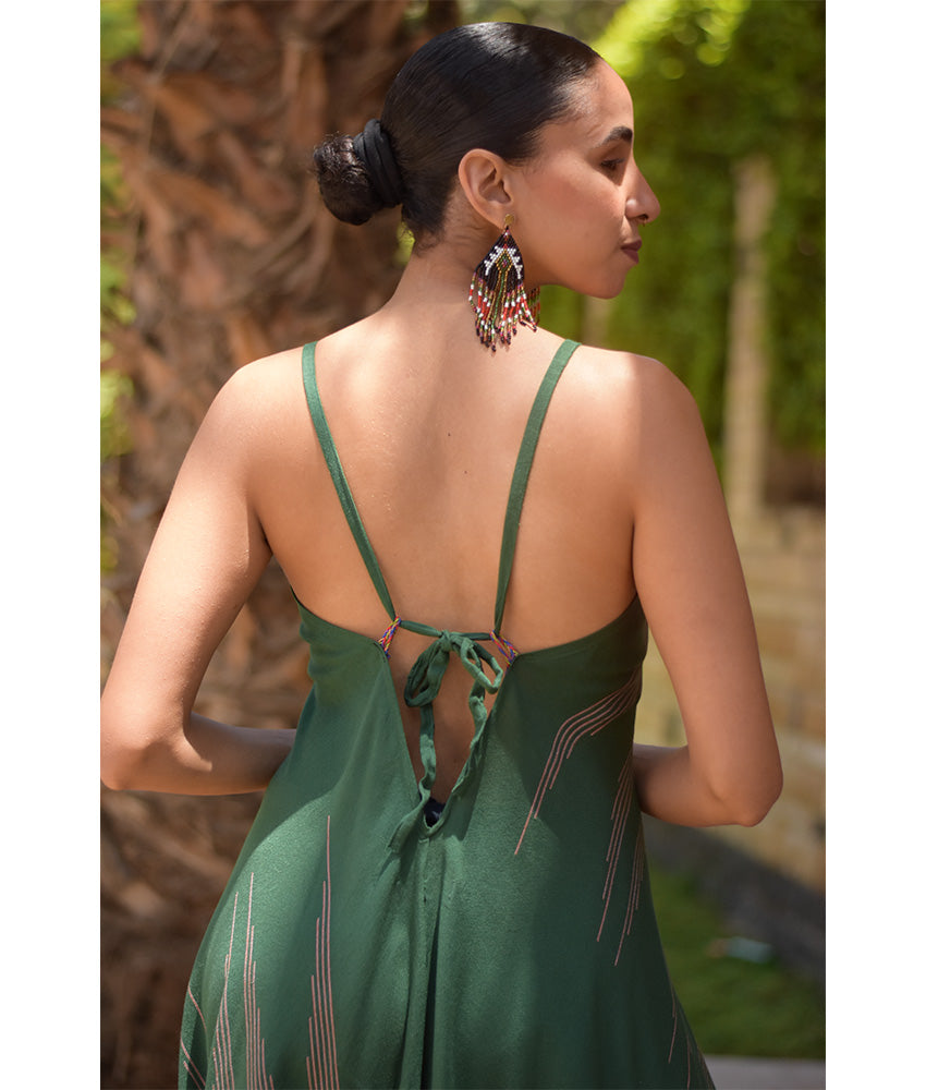 Emerald Green Backless Viscose Midi Dress made in Egypt & available in Jozee boutique