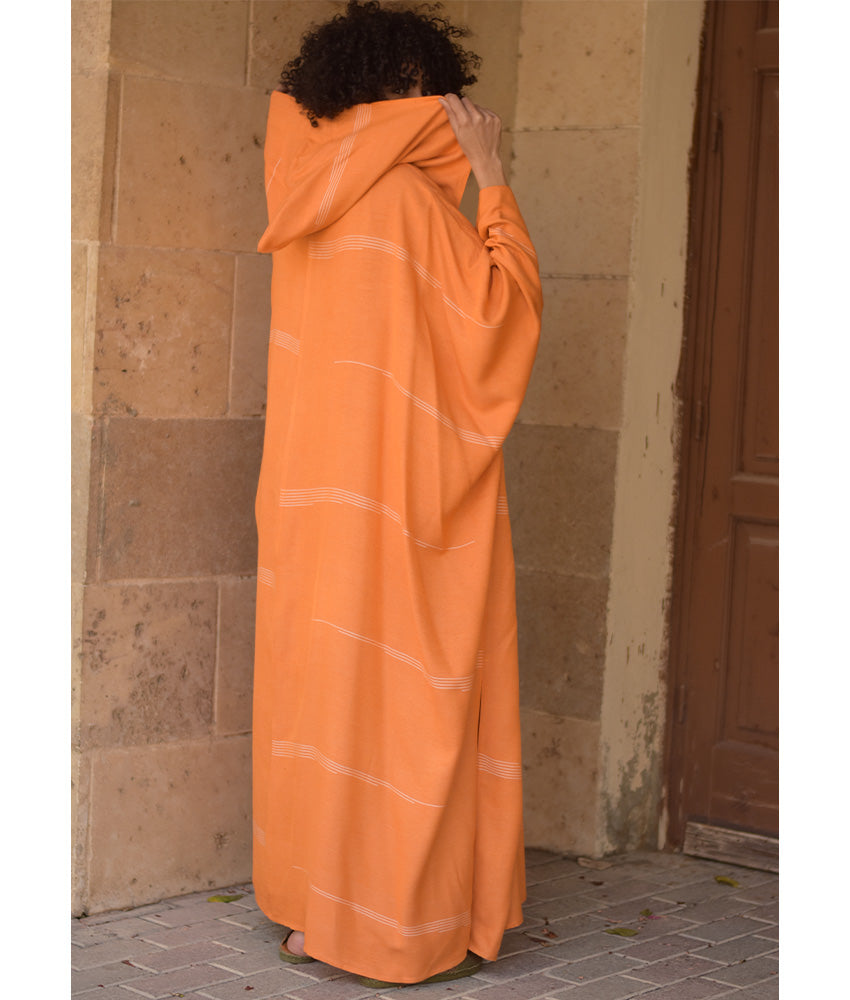 Burnt Orange Viscose Cardigan with Hoodie handmade in Egypt & available at Jozee Boutique.