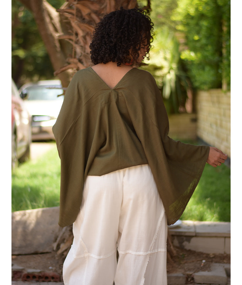 Olive green Linen Bolero made in Egypt & available at Jozee Boutique.