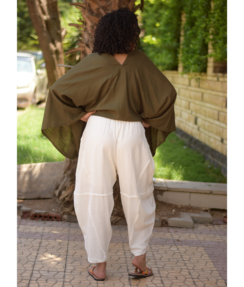 White Wide Leg Linen Frayed Pants handmade in Egypt & available at Jozee Boutique.