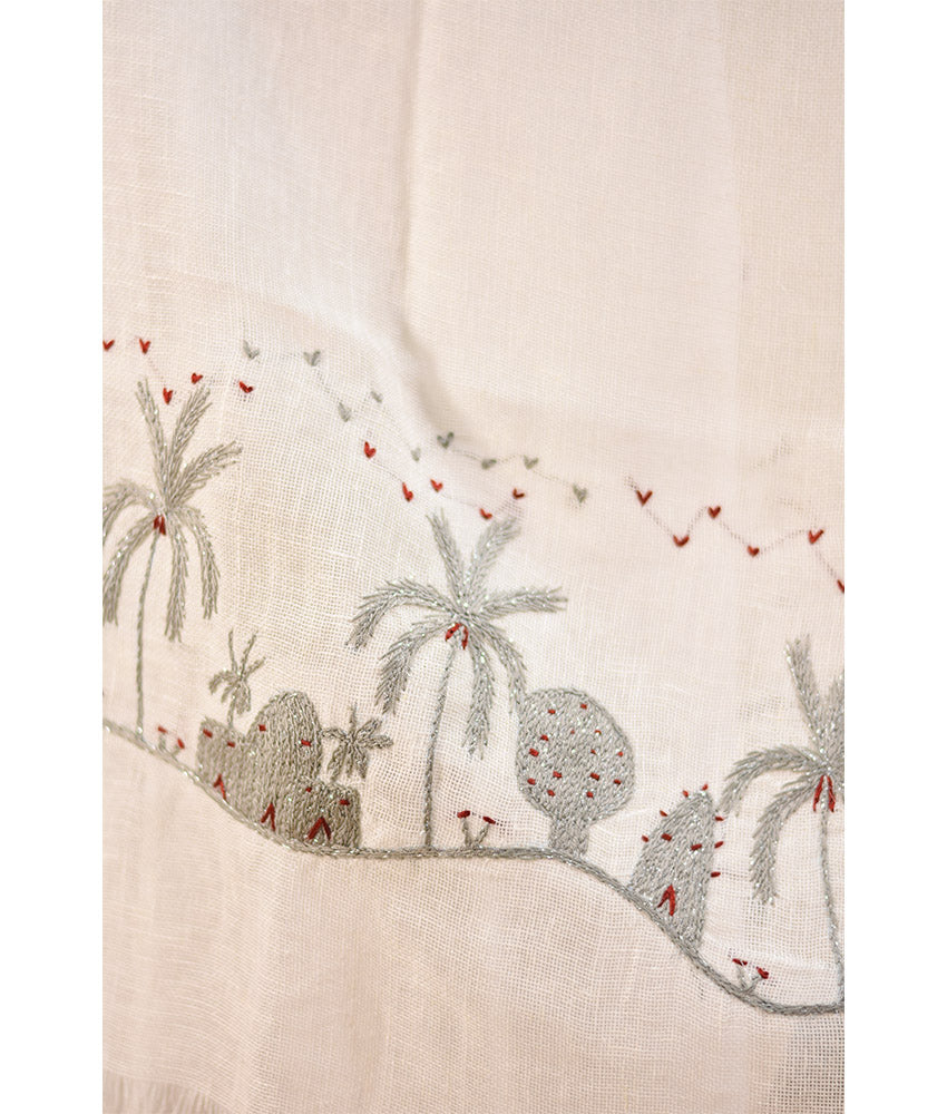 White Embroidered Linen Shawl handmade in Egypt & available at Jozee Boutique