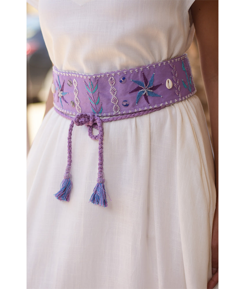 Purple Saint Catherine Embroidered Wide Belt handmade in Egypt & available at Jozee boutique