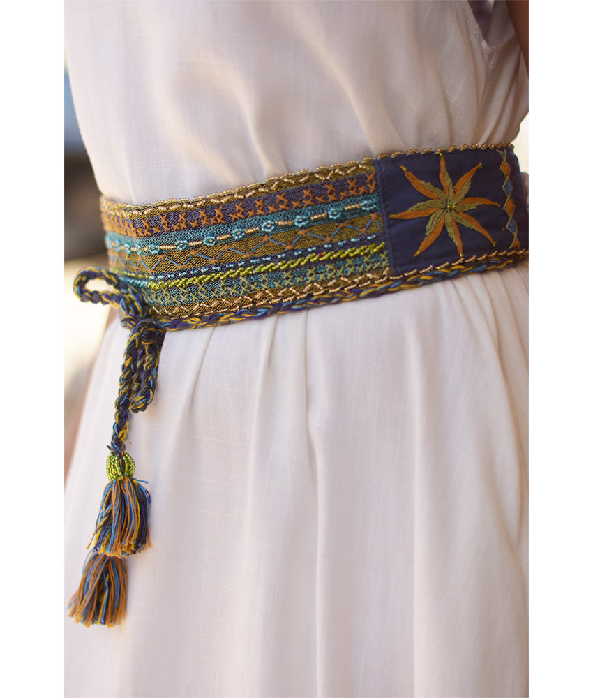 Multicolored Saint Catherine Embroidered Thin Belt handmade in Egypt & available at Jozee Boutique.