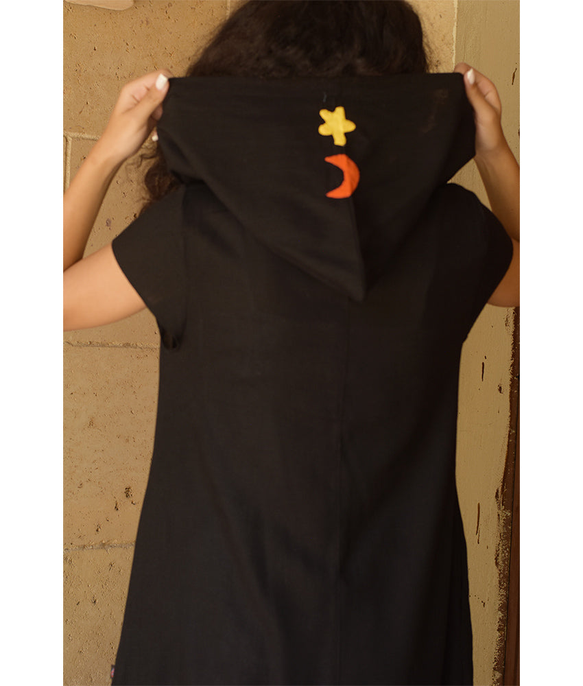 Black Linen Dress with Khayameya Ancient Egyptian Crafts Patchwork