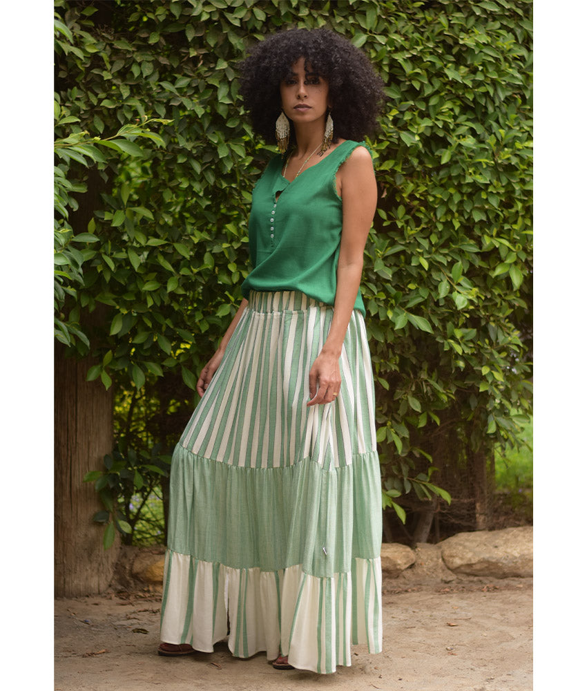 Mint & off White Handwoven Ruffle Skirt handmade in Egypt & available at Jozee Boutique.