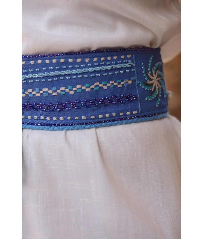 Blue Saint Catherine Embroidered Wide Belt handmade in Egypt & available at Jozee boutique