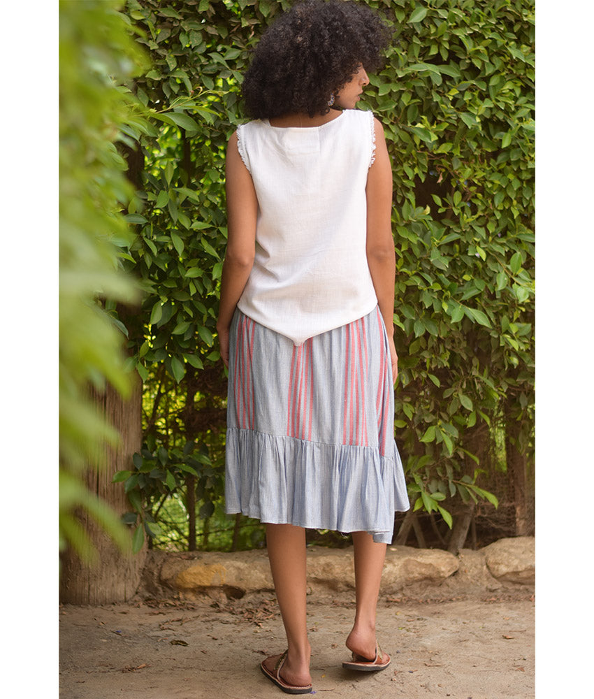 Light Grey & Pink Handwoven Short Ruffle Skirt handmade in Egypt & available at Jozee Boutique.